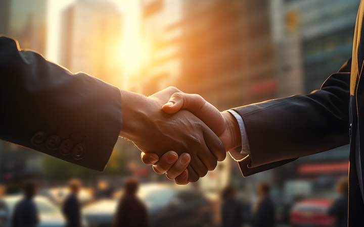 Two people shaking hands after reaching an agreement